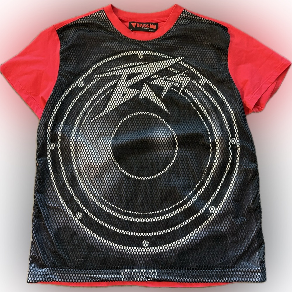 Bass By Ron Bass Red Black Graphic Mesh T-Shirt